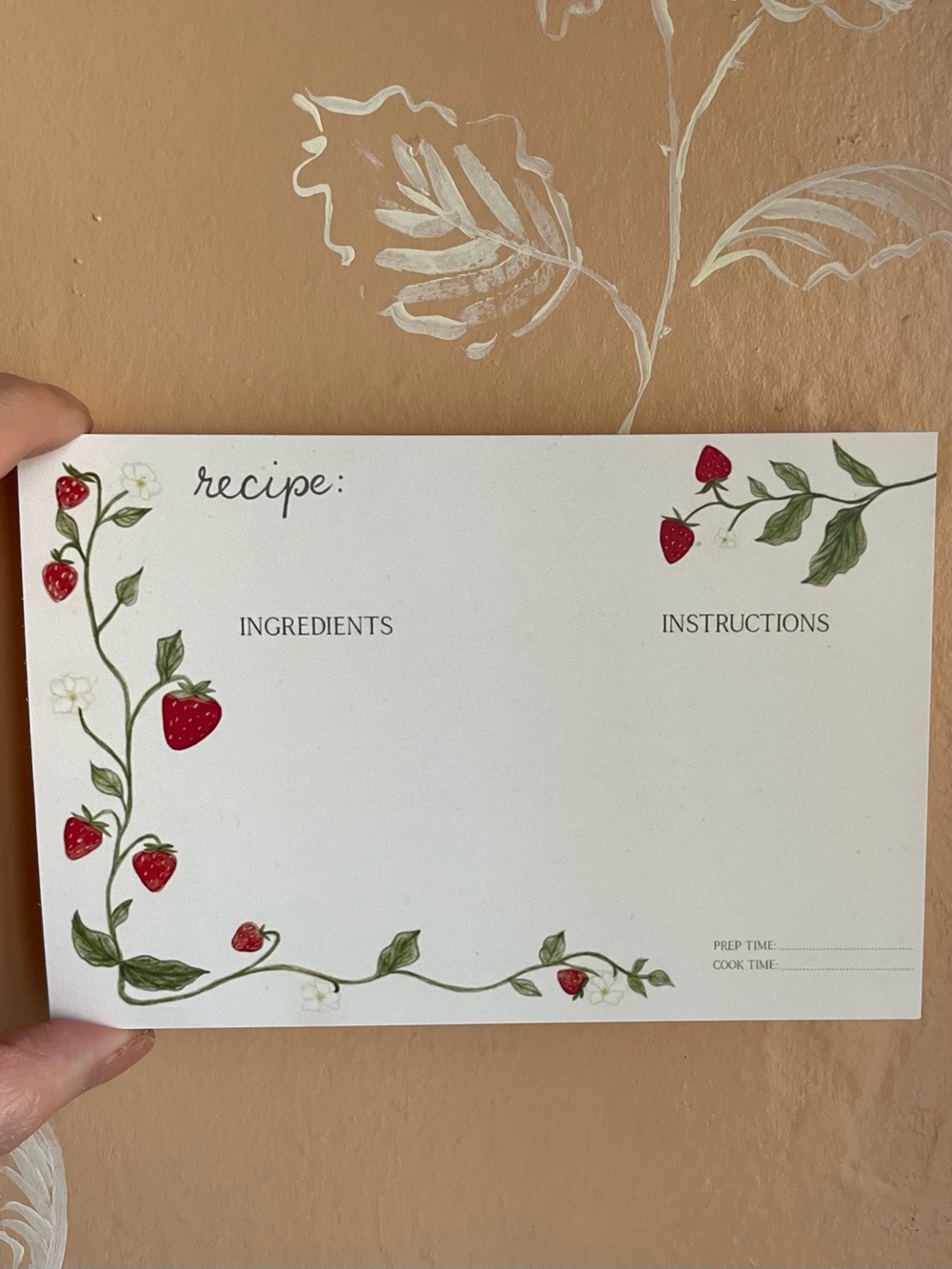 Recipe Card Set – Strawberry Floral Design (White)